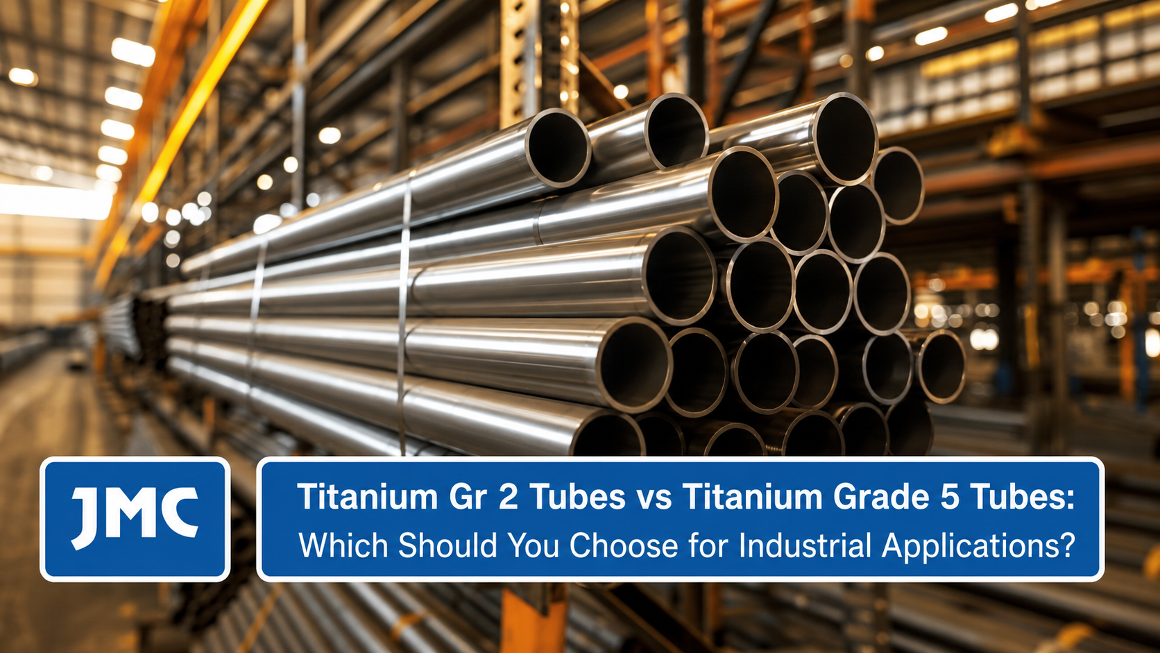 image(102).png image(103).png create like this image as it is as per product change product use given logo and use overlay as it is colour text and font all product : Titanium Gr 2 Tubes Topic:- Titanium Gr 2 Tubes vs Titanium Grade 5 Tubes: Which Should You Choose for Industrial Applications? Generated image: Industrial Titanium Tubes Comparison Edit Industrial Titanium Tubes Comparison